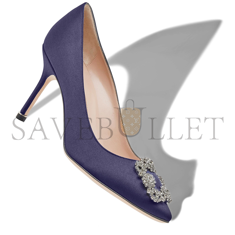man010 B1ahn*k hangisi 90 dark blue satin jewel buckle pumps 9xx-0663-0031