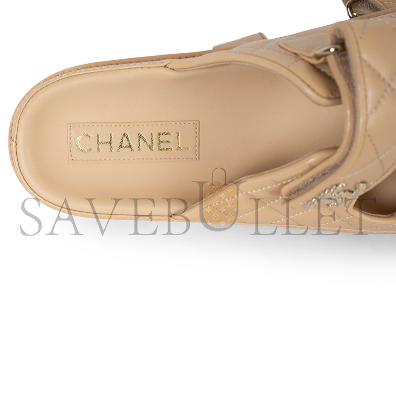 Ch**el lambskin quilted velcro dad chain cc slide sandals