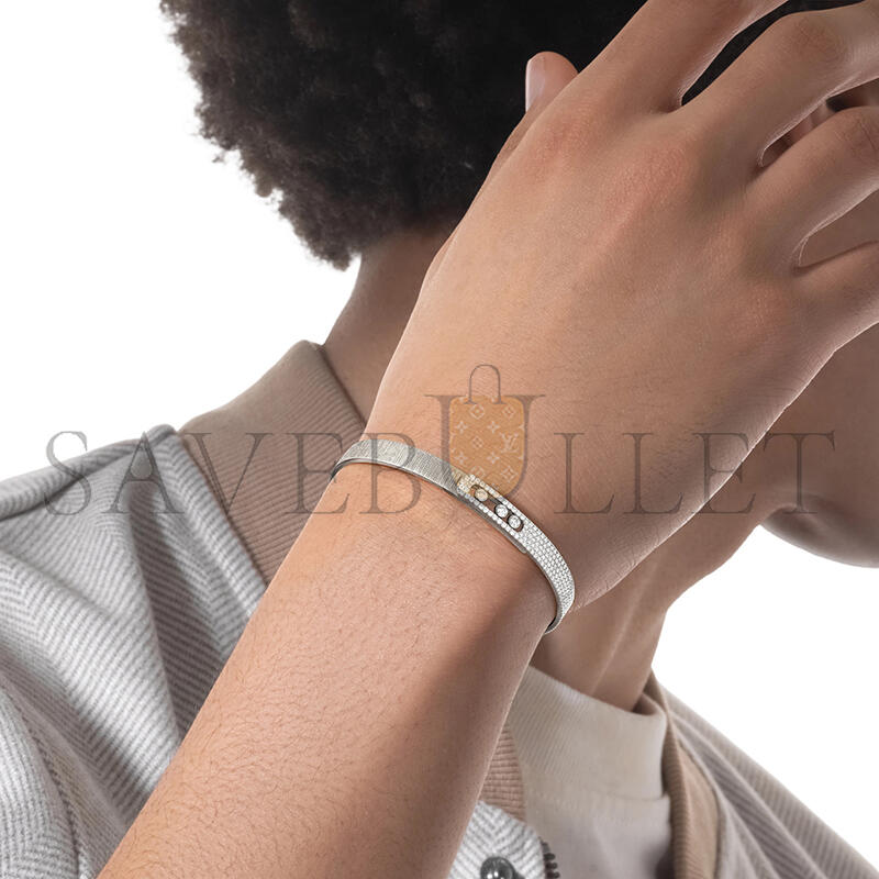Mes1kaa move noa ciselÉ half pavÉ bangle white gold d1am0nd bracelet 14501-wg