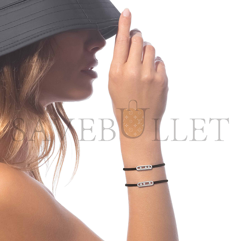 Mes1kaa Mes1kaa care(s) black cord pavÉ bracelet white gold d1am0nd bracelet 14141-wg