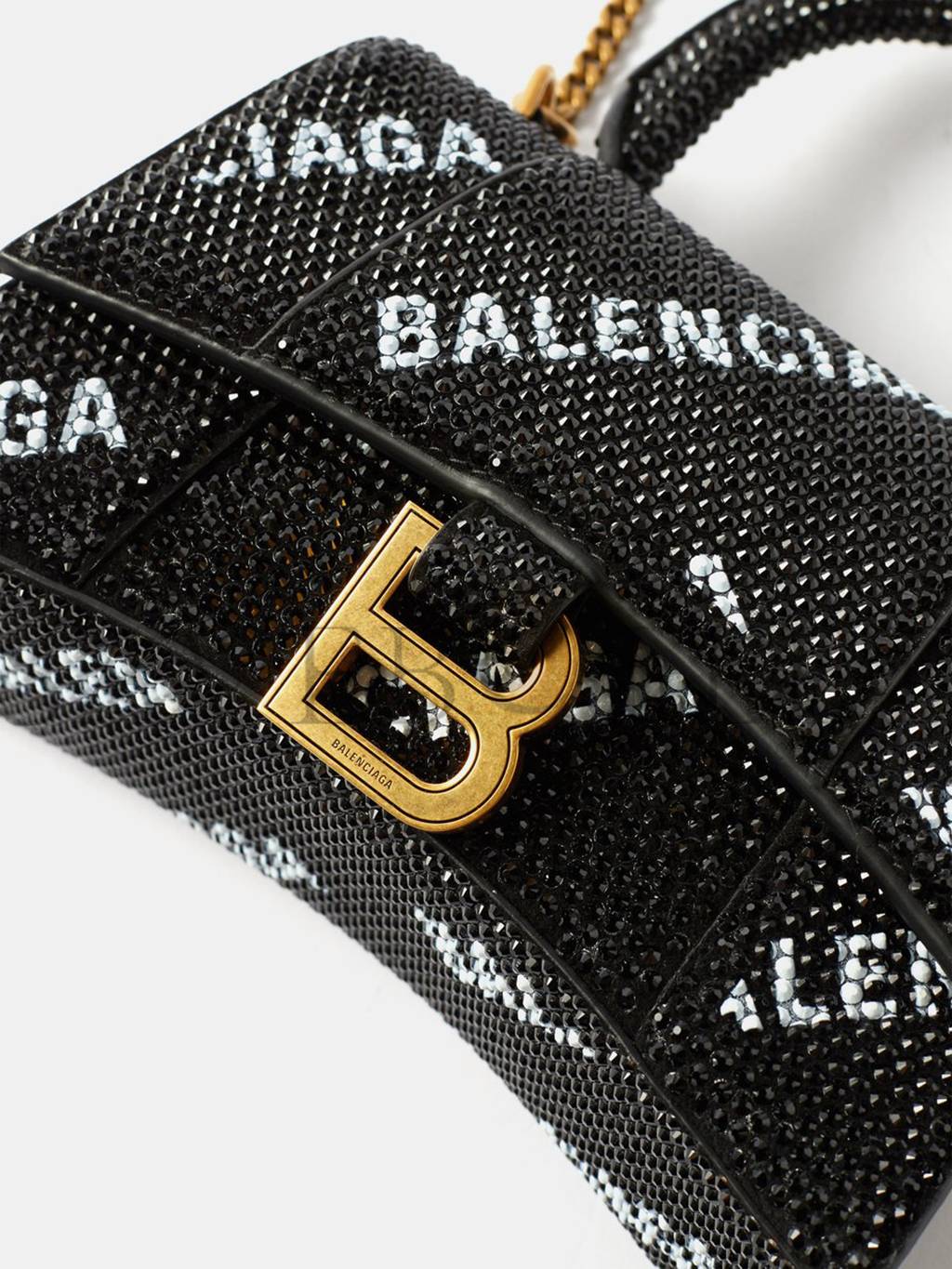 Ba*len*cia*ga black hourglass xs crystal-embellished handbag matchesfashion us (19*12*6.6cm)