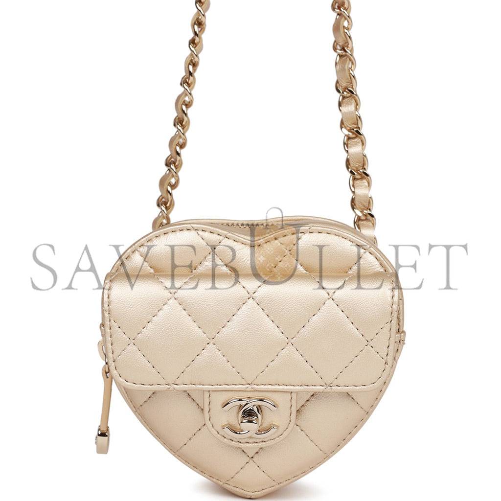 Ch*el cc in love heart belt bag gold lambskin light gold hardware (11*10*4cm)