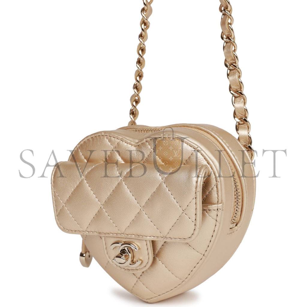 Ch*el cc in love heart belt bag gold lambskin light gold hardware (11*10*4cm)