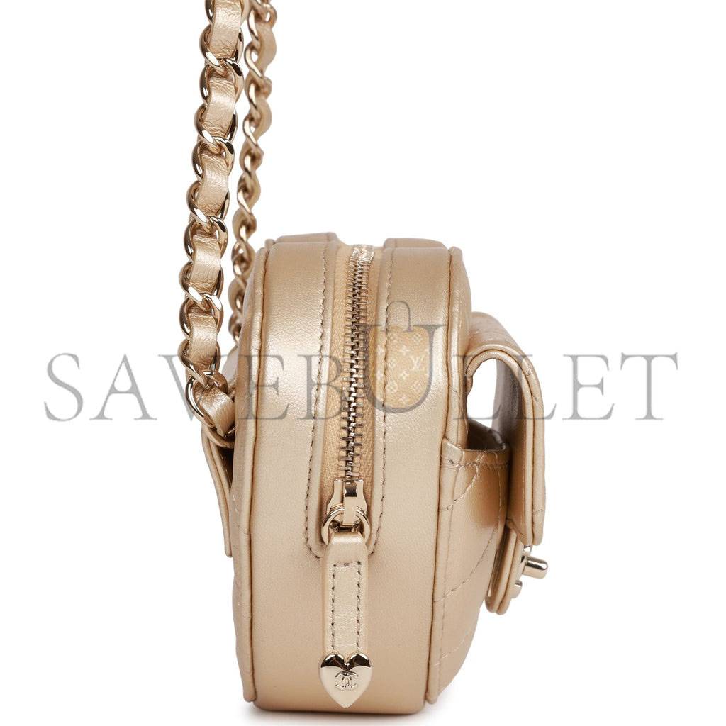 Ch*el cc in love heart belt bag gold lambskin light gold hardware (11*10*4cm)
