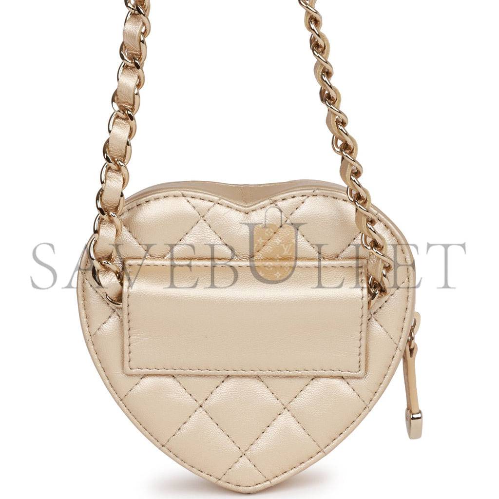 Ch*el cc in love heart belt bag gold lambskin light gold hardware (11*10*4cm)