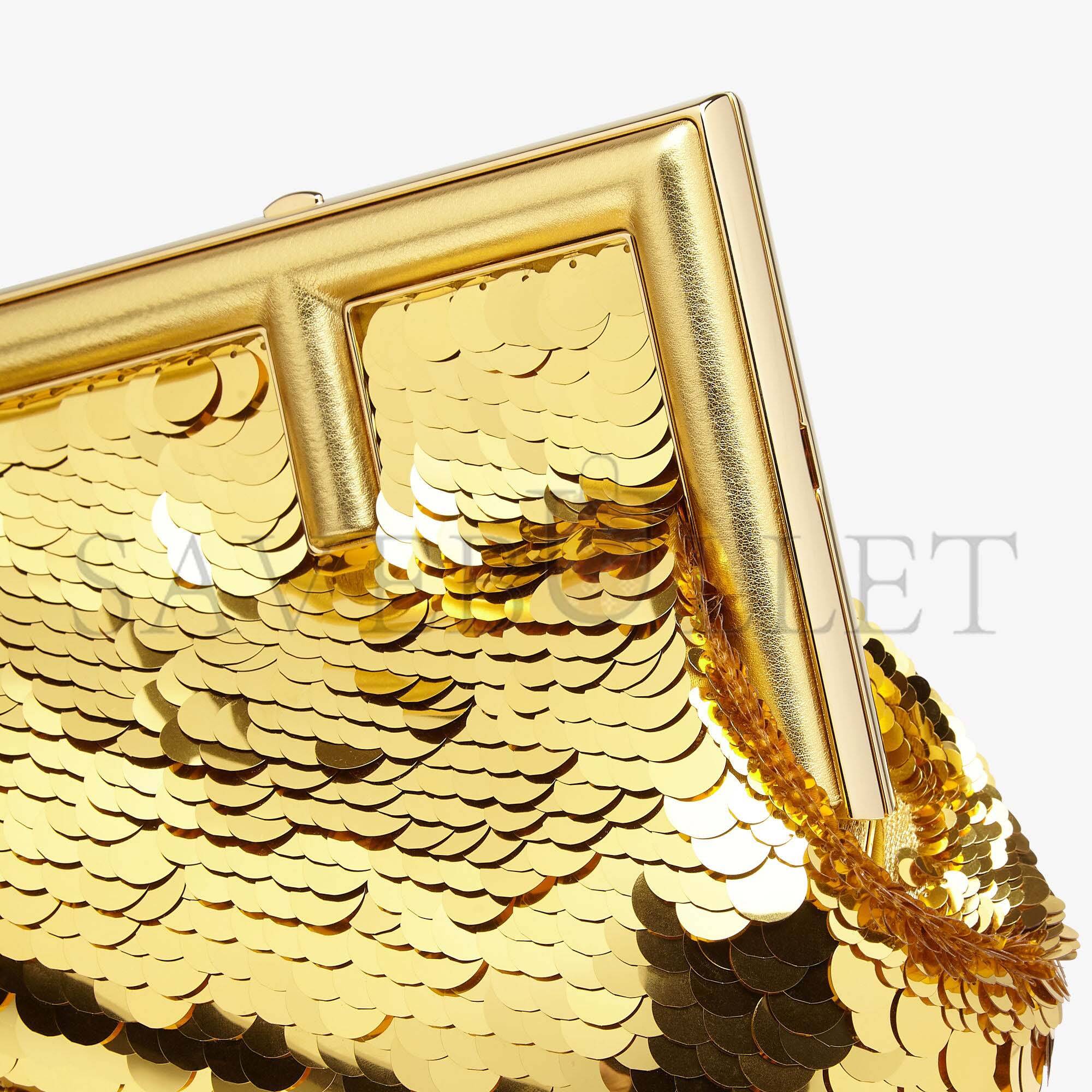 F**di first small - gold-colored leather and sequinned bag 8bp129ajp4f0rxu (26*18*9.5cm)